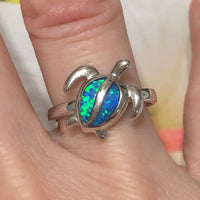 Bague tortue de mer opale bleue hawaïenne unique et magnifique, bague tortue opale bleue en argent sterling R1005A cadeau d'anniversaire pour maman et mère