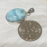 Beautiful Hawaiian Genuine Larimar Necklace, Sterling Silver Oval-Cut Natural Larimar Pendant, N8247 Mother Birthday Mom Gift