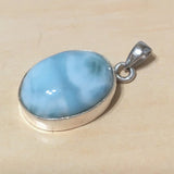 Beautiful Hawaiian Genuine Larimar Necklace, Sterling Silver Oval-Cut Natural Larimar Pendant, N8247 Mother Birthday Mom Gift