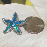 Gorgeous Hawaiian Large Blue Opal Starfish Necklace, Sterling Silver Blue Opal Starfish Pendant N6020 Birthday Mother Mom Gift