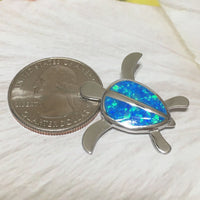 Superbes boucles d'oreilles et collier en forme de tortue de mer hawaïenne de grande taille avec opale bleue, pendentif en forme de tortue en argent sterling avec opale, cadeau d'anniversaire pour maman N6024SH