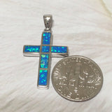 Gorgeous Hawaiian Blue Opal Cross Earring and Necklace, Sterling Silver Blue Opal Cross Pendant, N6165SH Birthday Mother Mom Gift