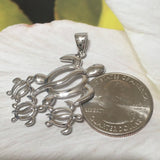 Unique Hawaiian X-Large Mom & 3 Baby Sea Turtle Necklace, Sterling Silver Sea Turtle Family Pendant, N6170 Birthday Wife Mom Gift