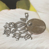 Superbe collier et boucles d'oreilles XL pour maman et 4 bébés tortues de mer, pendentif famille tortues de mer hawaïennes en argent sterling N6171S Cadeau d'anniversaire pour maman