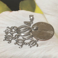 Stunning X-Large Mom & 4 Baby Hawaiian Sea Turtle Necklace, Sterling Silver Turtle Family Pendant N6171 Birthday Mom Wife Mother Gift