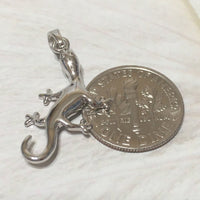 Unique Hawaiian Large Gecko Necklace and Earring, Sterling Silver Gecko Lizard Charm Pendant, N2020S Birthday Mother Wife Mom Gift