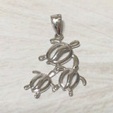 Pretty Hawaiian Mom & 2 Baby Sea Turtle Necklace and Earring, Sterling Silver 3 Turtle Pendant, N2023S Birthday Mother Wife Mom Gift