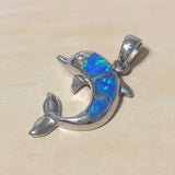 Pretty Hawaiian Blue Opal Dolphin Necklace and Earring, Sterling Silver Blue Opal Dolphin Pendant, N2025S2 Birthday Mother Mom Girl Gift