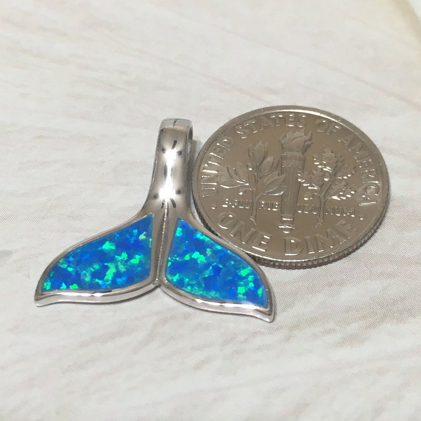 Beautiful Hawaiian Blue Opal Whale Tail Necklace and Earring, Sterling Silver Opal Whale Tail Pendant, N2030S Birthday Mother Mom Gift