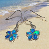 Magnifique boucle d'oreille Plumeria en opale bleue hawaïenne, boucle d'oreille pendante en argent sterling avec fleur de Plumeria en opale bleue, cadeau d'anniversaire pour maman E4026