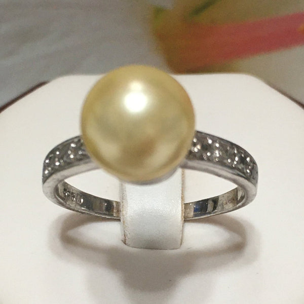 Beautiful Hawaiian Yellow Shell Pearl Ring, Sterling Silver Shell Pearl Ring, R2406 Birthday Mom Mother Gift, Statement PC