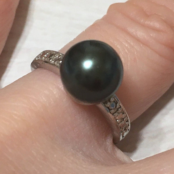 Beautiful Hawaiian Black Shell Pearl Ring, Sterling Silver Shell Pearl Ring, R2410 Birthday Mom Mother Gift, Statement PC