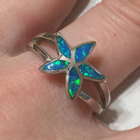 Gorgeous Hawaiian Blue Opal Starfish Ring, Sterling Silver Blue Opal Star Fish Ring, R2434 Birthday Mom Mother Anniversary Gift