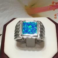 Beautiful Hawaiian Large Blue Opal Ring, Sterling Silver Blue Opal Inlay Ring, R2435 Birthday Mother Gift, Statement PC