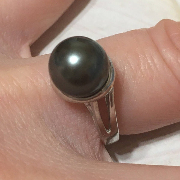 Beautiful Hawaiian Black Shell Pearl Ring, Sterling Silver Shell Pearl Ring, R2412 Birthday Mom Mother Gift, Statement PC