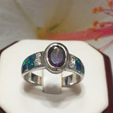 Beautiful Hawaiian Blue Opal Amethyst Ring, Sterling Silver Blue Opal Amethyst CZ Ring, R2448 Birthday Mom Mother Gift, Statement PC