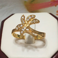 Beautiful Hawaiian Large Palm Tree Ring, Sterling Silver Yellow-Gold Plated Palm Tree CZ Ring, R2427 Birthday Wife Mom Mother Gift