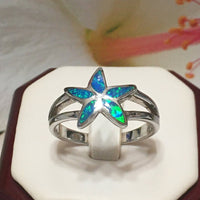 Gorgeous Hawaiian Blue Opal Starfish Ring, Sterling Silver Blue Opal Star Fish Ring, R2434 Birthday Mom Mother Anniversary Gift