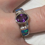 Unique Gorgeous Hawaiian Blue Opal Amethyst Ring, Sterling Silver Blue Opal Amethyst CZ Ring R2446 Birthday Mom Mother Gift, Statement PC