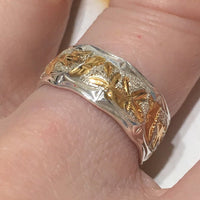 Unique Hawaiian Heirloom 2-Tone Royal Bamboo Ring, Sterling Silver Yellow Gold-Plated 2-Tone Bamboo Band Ring, R2535 Birthday Mom Gift