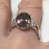 Gorgeous Hawaiian Genuine Rainbow Mystic Topaz Ring, Sterling Silver Rainbow Topaz White CZ Ring, R2509 Birthday Mom Mother Gift