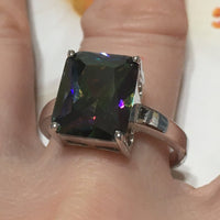 Beautiful Hawaiian Large Rainbow Mystic Topaz Ring, Sterling Silver Rainbow Topaz Ring, R2506 Statement PC, Birthday Mom Wife Mother Gift