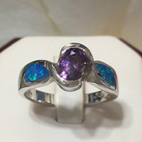 Stunning Hawaiian Blue Opal Amethyst Ring, Sterling Silver Blue Opal Amethyst Ring, R2562 Birthday Mom Mother Gift, Statement PC