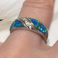 Belle bague en opale bleue hawaïenne, bague en argent sterling avec opale bleue CZ, R2552, cadeau d'anniversaire pour maman, épouse, mère, déclaration PC