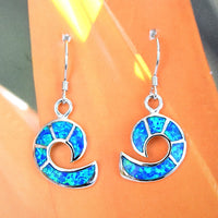 Gorgeous Hawaiian Blue Opal Ocean Wave Earring, Sterling Silver Blue Opal Wave Dangle Earring, E4166 Mother Birthday Mom Gift