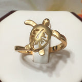 Beautiful Hawaiian Sea Turtle Hibiscus Ring, Sterling Silver Yellow Gold-Plated Turtle Ring, R2536 Birthday Mom Mother Gift