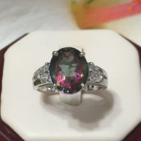 Gorgeous Hawaiian Genuine Rainbow Mystic Topaz Ring, Sterling Silver Rainbow Topaz White CZ Ring, R2509 Birthday Mom Mother Gift