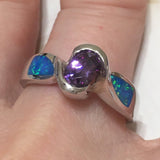 Stunning Hawaiian Blue Opal Amethyst Ring, Sterling Silver Blue Opal Amethyst Ring, R2562 Birthday Mom Mother Gift, Statement PC