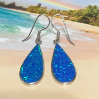 Superbe boucle d'oreille en forme de goutte d'eau en opale bleue hawaïenne de grande taille, boucle d'oreille pendante en argent sterling avec incrustation d'opale bleue, E4178 Statement PC, cadeau d'anniversaire pour maman