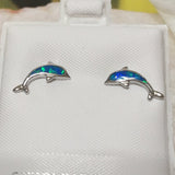 Unique Pretty Hawaiian Blue Opal Dolphin Earring, Sterling Silver Blue Opal Dolphin Stud Earring, E4484 Birthday Wife Mom Valentine Gift