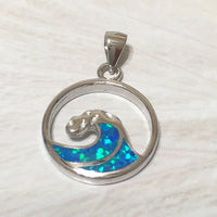 Unique Pretty Hawaiian Blue Opal Ocean Wave Necklace, Sterling Silver Blue Opal Wave Pendant, N2361 Birthday Mom Mother Gift