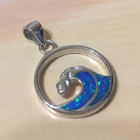 Unique Pretty Hawaiian Blue Opal Ocean Wave Necklace, Sterling Silver Blue Opal Wave Pendant, N2361 Birthday Mom Mother Gift