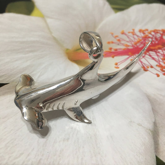 Unique Hawaiian XX-Large 3D Hammerhead Shark Pendant, Sterling Silver Shark Pendant, N8332 Birthday Mother Gift, Statement PC