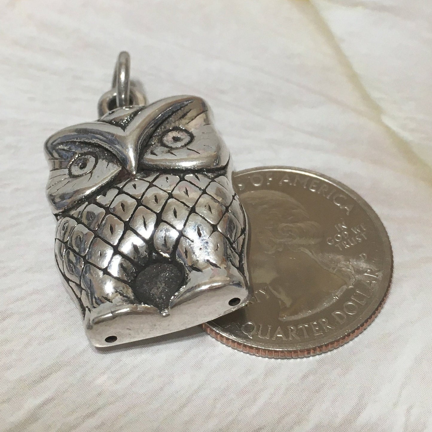 Collier hibou 3D hawaïen unique de grande taille, pendentif hibou en argent sterling, finition polie et oxydée, cadeau d'anniversaire N8322, déclaration PC