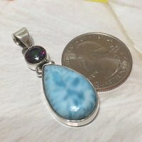 Magnifique collier hawaïen en véritable larimar mystique et topaze, pendentif en argent sterling avec topaze arc-en-ciel et larimar, cadeau d'anniversaire pour maman N8302