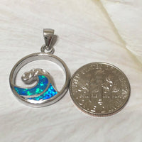 Unique Pretty Hawaiian Blue Opal Ocean Wave Necklace, Sterling Silver Blue Opal Wave Pendant, N2361 Birthday Mom Mother Gift