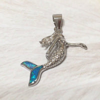 Unique Hawaiian 3D Blue Opal Mermaid Necklace, Sterling Silver Blue Opal Mermaid Pendant, N2351 Birthday Mom Wife Mother Gift, Island