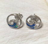 Boucles d'oreilles uniques en forme de vague d'océan en opale bleue hawaïenne, boucles d'oreilles à tige en argent sterling avec opale bleue, cadeau d'anniversaire pour maman E4477, bijoux des îles