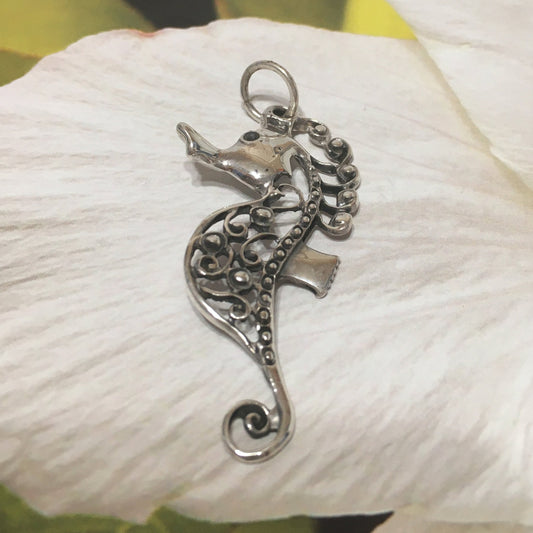 Collier unique en forme d'hippocampe hawaïen de grande taille, pendentif en argent sterling avec hippocampe, cadeau d'anniversaire pour mère, épouse, maman, bijoux uniques des îles, N8355