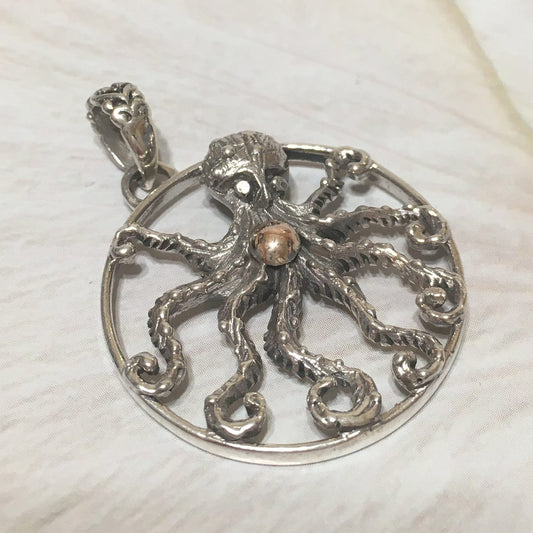 Collier unique en forme de grande pieuvre hawaïenne, pendentif en argent sterling et or 18 carats, cadeau d'anniversaire pour femme et maman N8353, déclaration PC