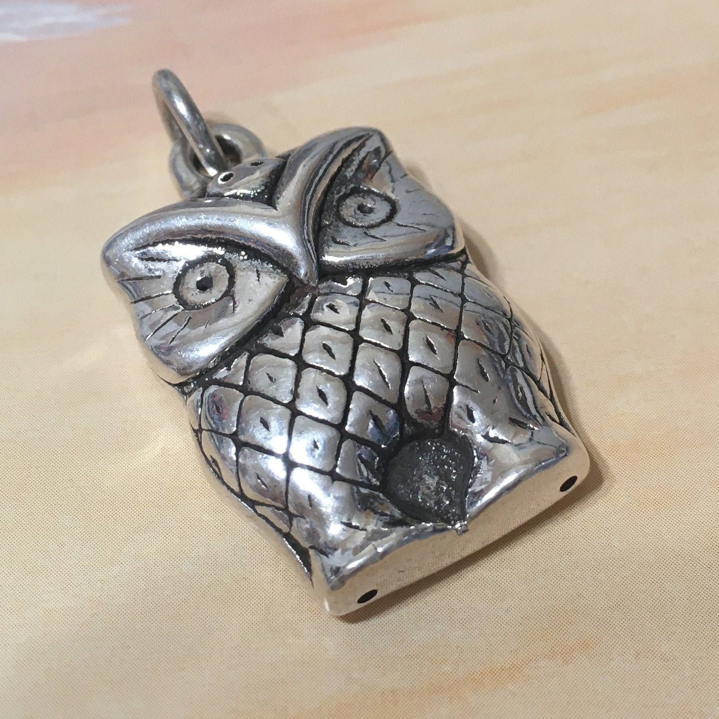 Collier hibou 3D hawaïen unique de grande taille, pendentif hibou en argent sterling, finition polie et oxydée, cadeau d'anniversaire N8322, déclaration PC