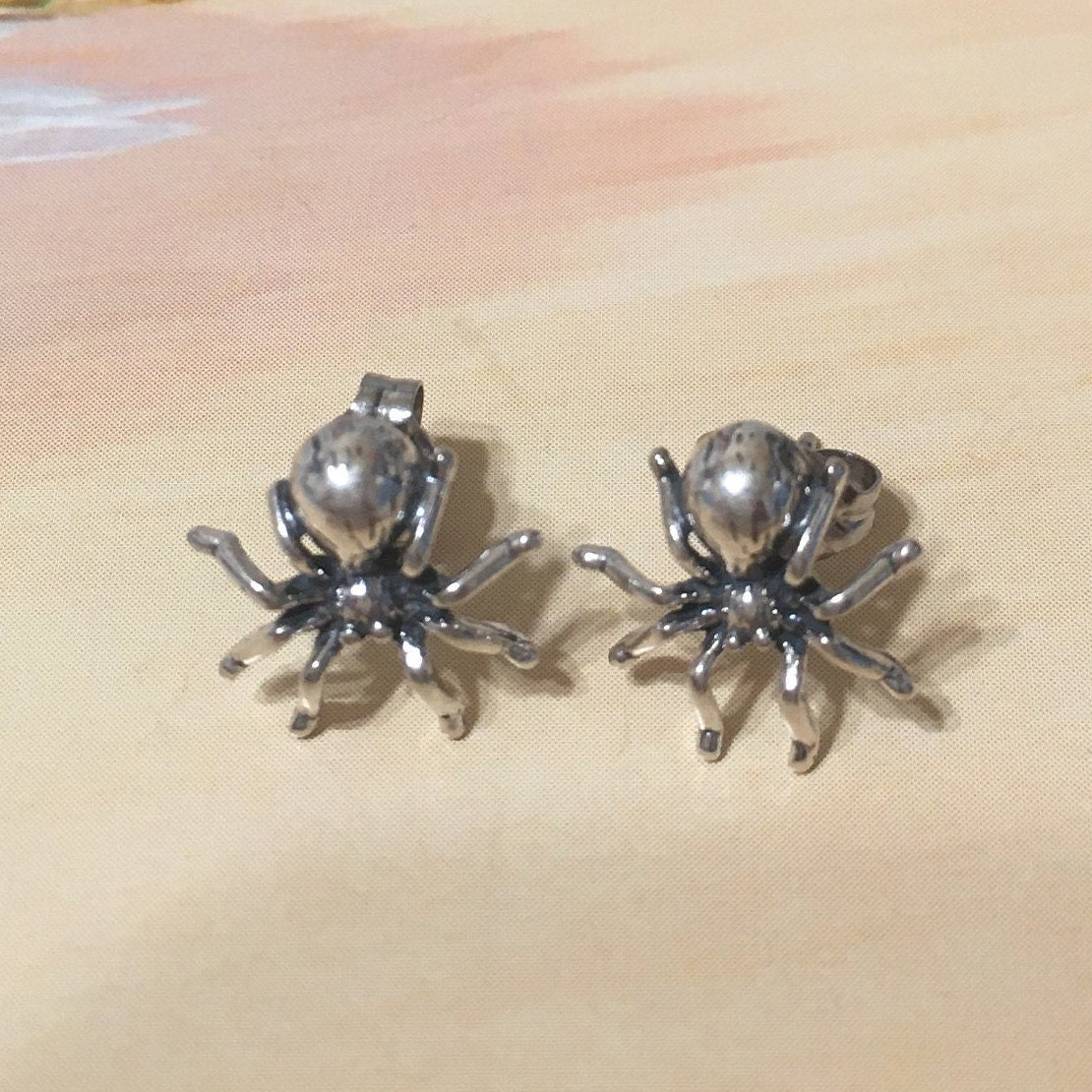 Unique Hawaiian Spider Earring, Sterling Silver Spider Stud Earring, E8315 Birthday Mom Wife Girl Mother Gift, Island Jewelry