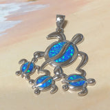 Gorgeous X-Large Mom & 3 Baby Sea Turtle Earring and Necklace, Sterling Silver Hawaiian Blue Opal Turtle Family Pendant, N6172SH Mother Gift