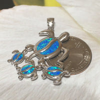 Gorgeous X-Large Mom & 3 Baby Sea Turtle Necklace, Sterling Silver Hawaiian Blue Opal Turtle Family Pendant, N6172 Birthday Valentine Gift