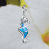 Beautiful Unique Hawaiian Blue Opal Seahorse Necklace, Sterling Silver Blue Opal Sea Horse Pendant, N6167 Birthday Mother Mom Gift