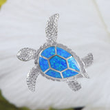 Superbes boucles d'oreilles et collier en forme de tortue de mer hawaïenne de grande taille, pendentif en argent sterling avec opale bleue, cadeau d'anniversaire pour maman, épouse, mère, N6023S